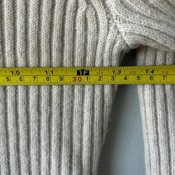 Oak + Fort Ribbed Funnel Neck Knit Sweater Oatmeal Beige Size XS Minimal Cozy - Picture 9 of 9